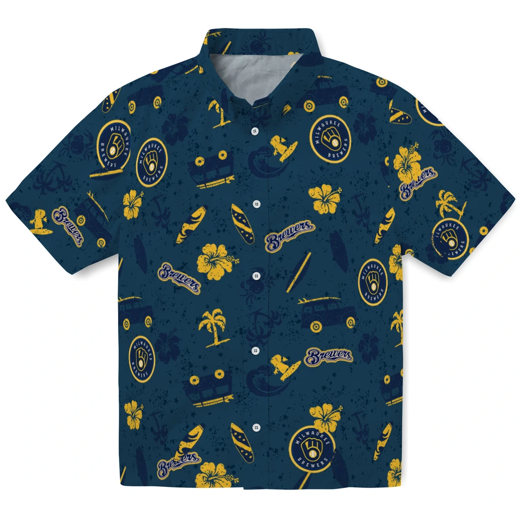 Milwaukee Brewers Hawaiian Shirt - Beach Vibe milwaukee brewers beach vibe navy hawaiian shirts best selling