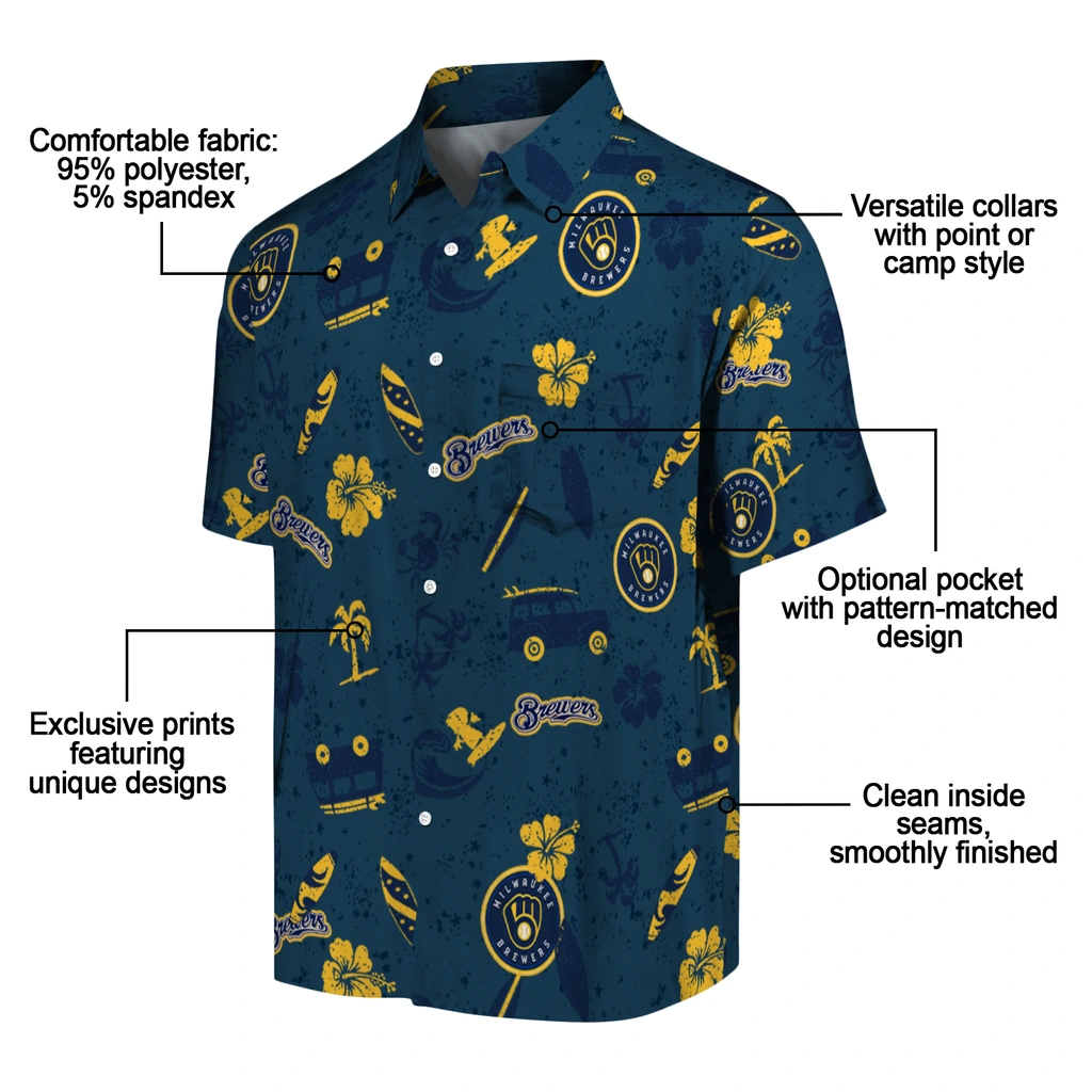 Milwaukee Brewers Hawaiian Shirt - Beach Vibe milwaukee brewers beach vibe navy hawaiian shirts new arrival
