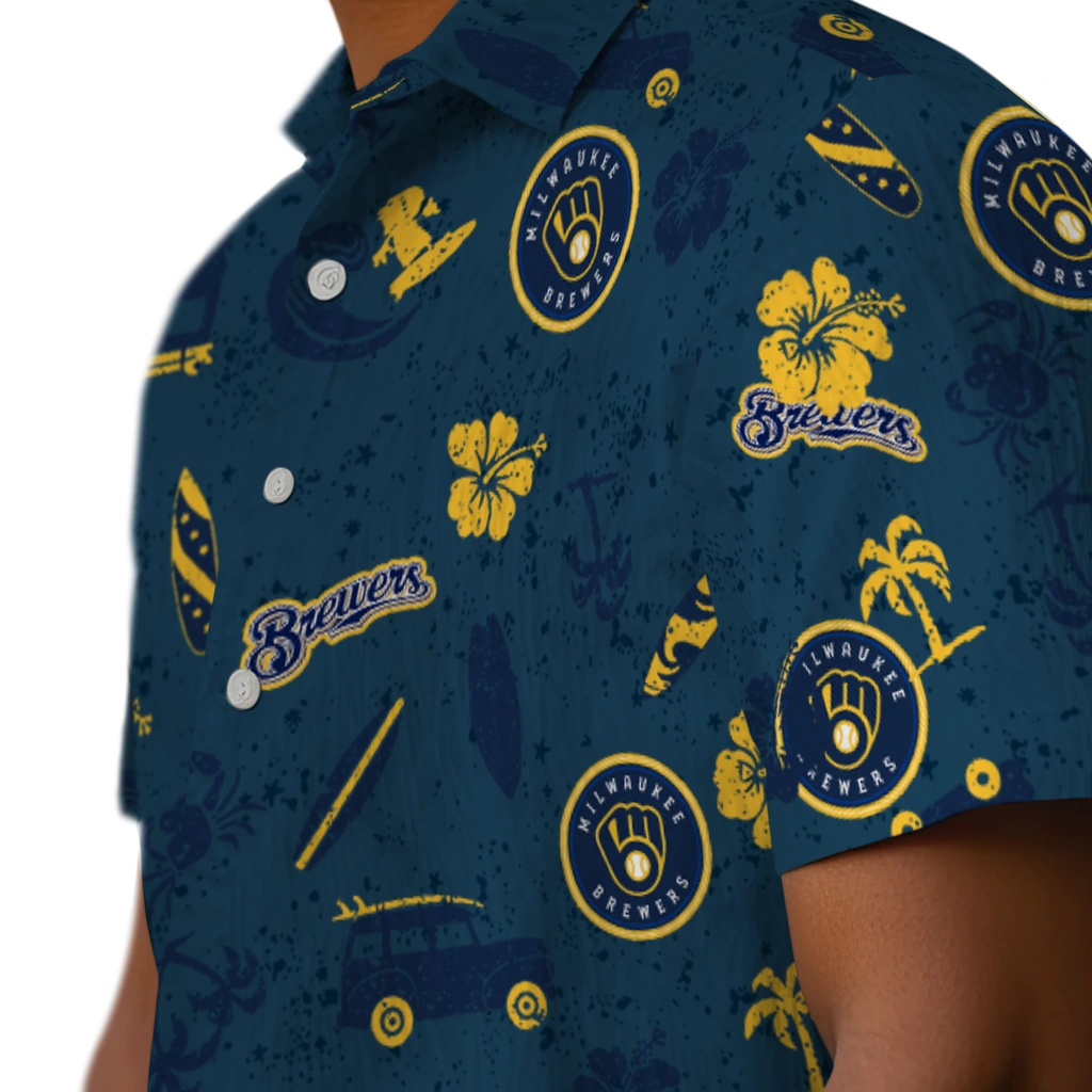 Milwaukee Brewers Hawaiian Shirt - Beach Vibe milwaukee brewers beach vibe navy hawaiian shirts trendy