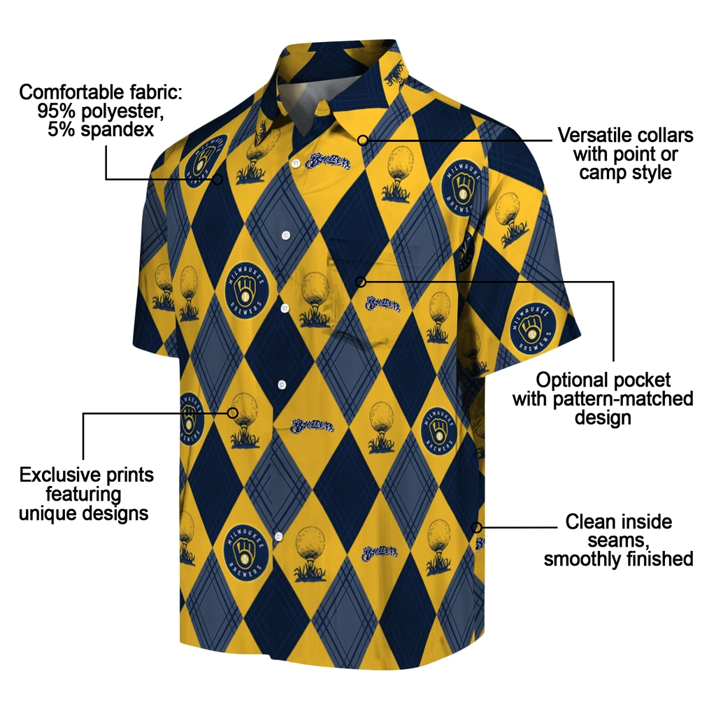 Milwaukee Brewers Hawaiian Shirt - Golfing Plaid milwaukee brewers balloon plaid navy blue hawaiian shirts new arrival