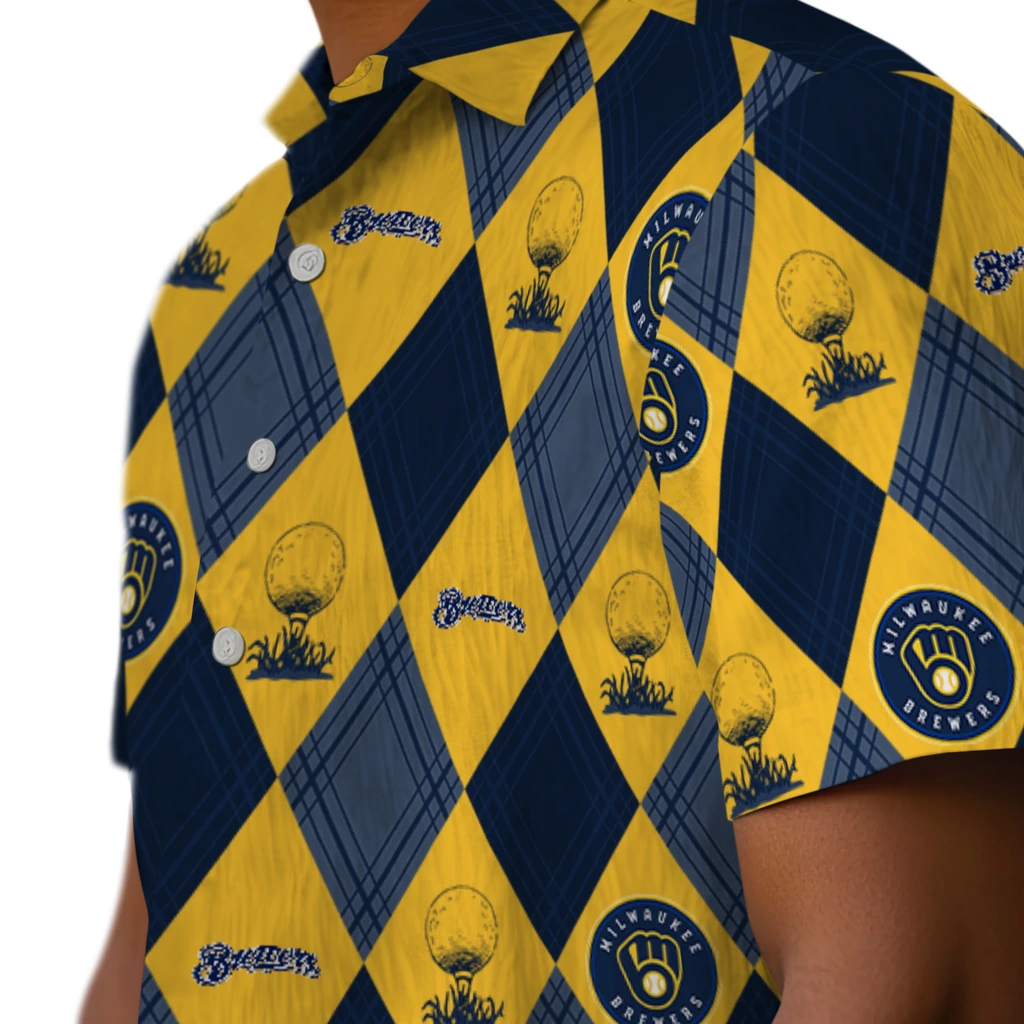 Milwaukee Brewers Hawaiian Shirt - Golfing Plaid milwaukee brewers balloon plaid navy blue hawaiian shirts trendy