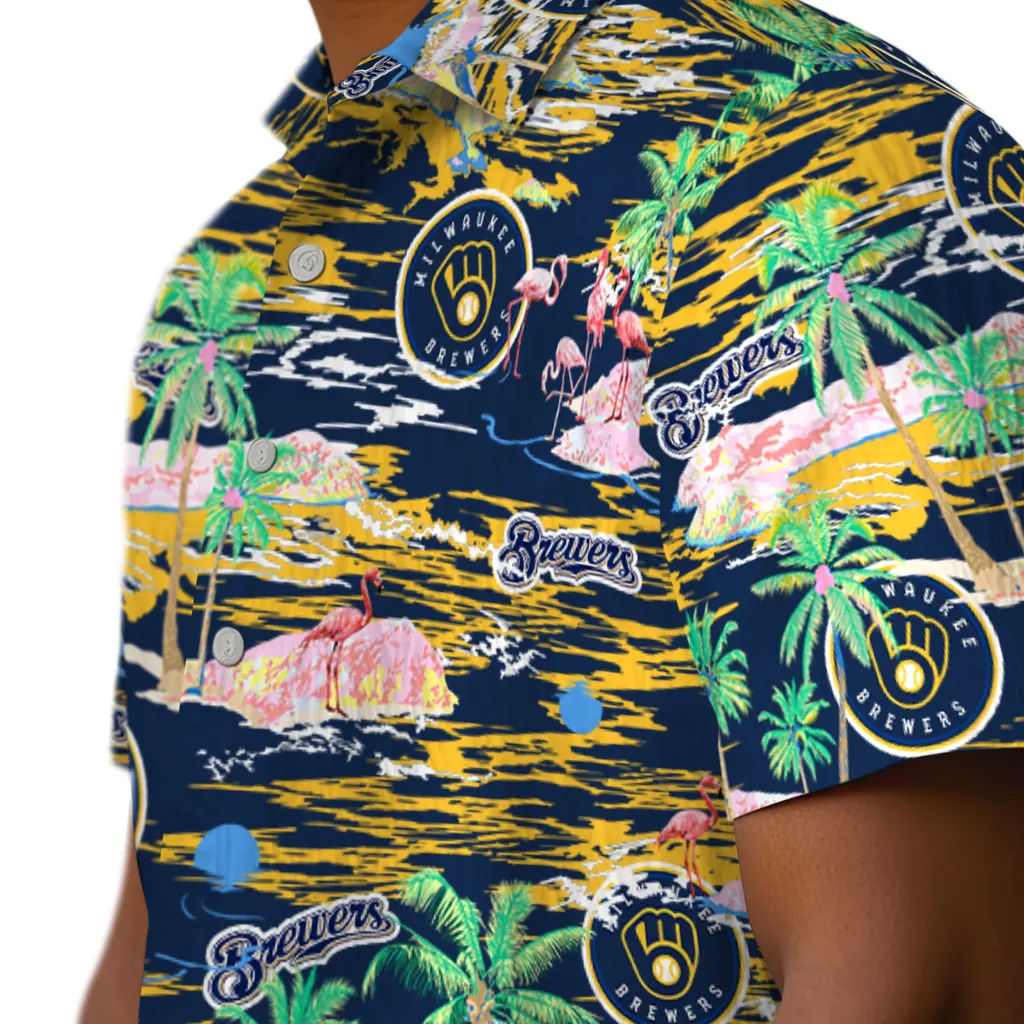 Milwaukee Brewers Hawaiian Shirt - Hawaii Island milwaukee brewers flamingo retreat navy blue hawaiian shirts trendy