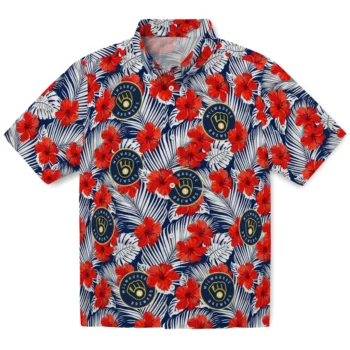 milwaukee brewers hibiscus fiesta red royal blue hawaiian shirts best selling