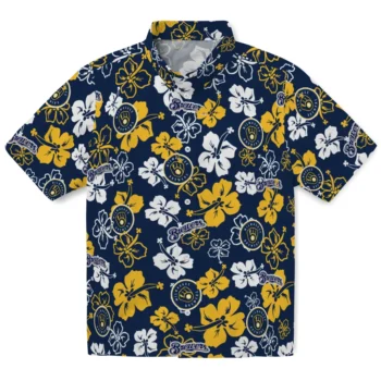 milwaukee brewers hibiscus bloom navy blue hawaiian shirts best selling