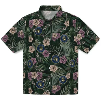 milwaukee brewers hibiscus leaves pattern green hawaiian shirts best selling