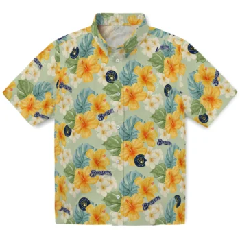 milwaukee brewers hibiscus mood pale lime yellow hawaiian shirts best selling