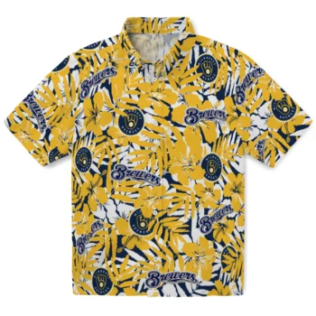 milwaukee brewers hibiscus overlay hawaiian shirts best selling