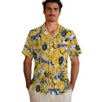 milwaukee brewers hibiscus overlay hawaiian shirts fashion forward