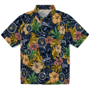 milwaukee brewers tiki jungle navy blue hawaiian shirts best selling