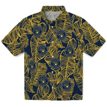 milwaukee brewers leaf outline navy blue hawaiian shirts best selling
