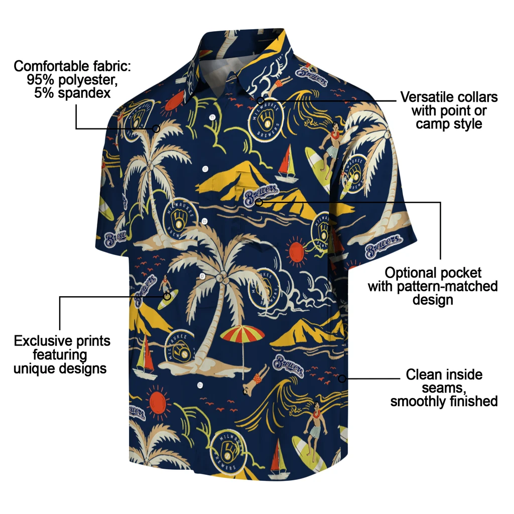 Milwaukee Brewers Hawaiian Shirt - Palm Tree Island milwaukee brewers palm tree island navy blue hawaiian shirts new arrival