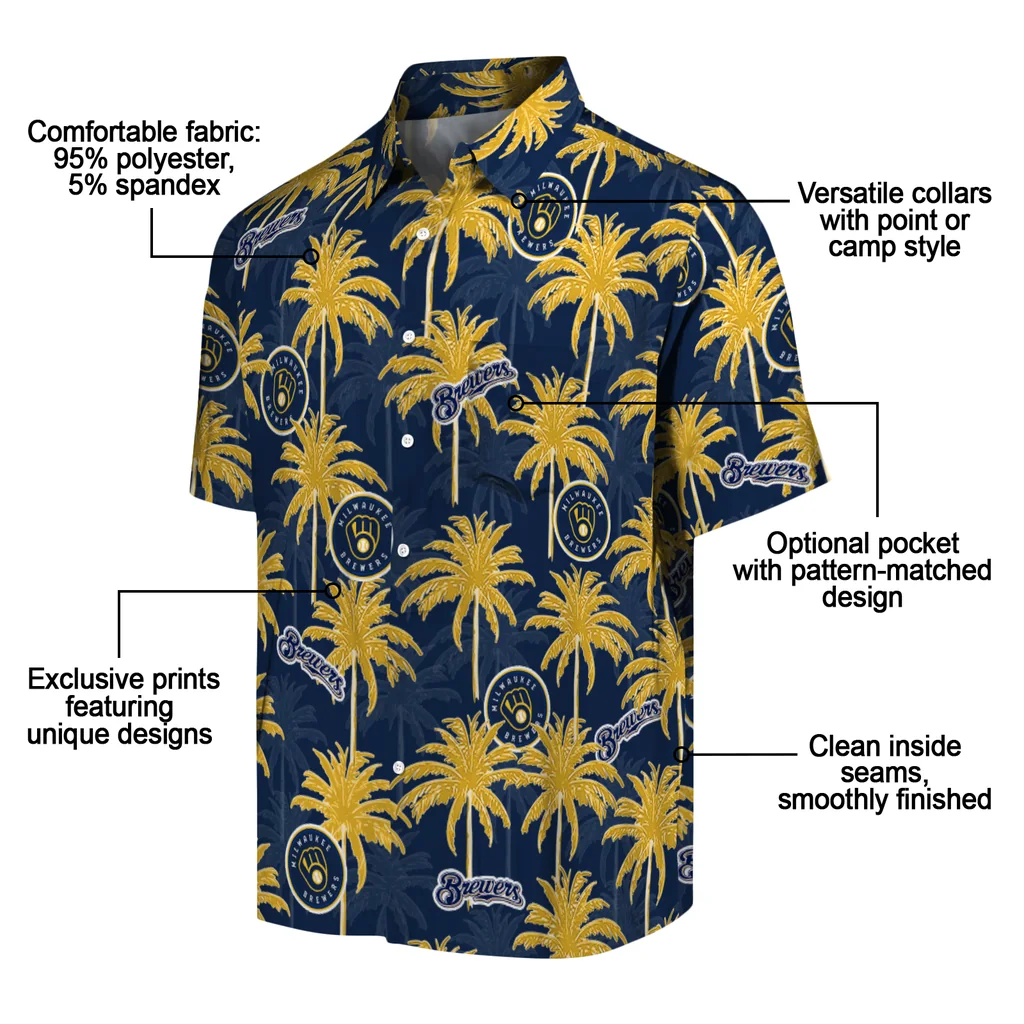 Milwaukee Brewers Hawaiian Shirt - Palm Tree Motif milwaukee brewers palm grove navy blue hawaiian shirts new arrival