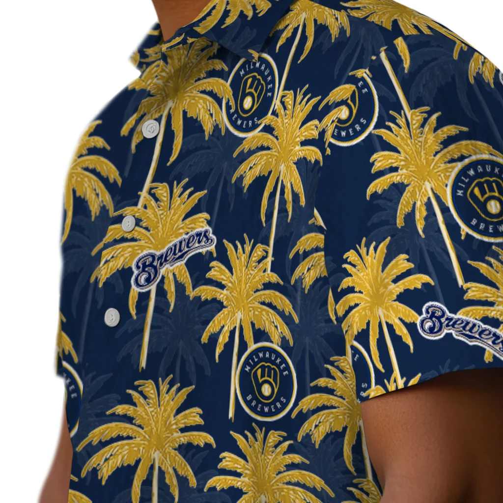 Milwaukee Brewers Hawaiian Shirt - Palm Tree Motif milwaukee brewers palm grove navy blue hawaiian shirts trendy