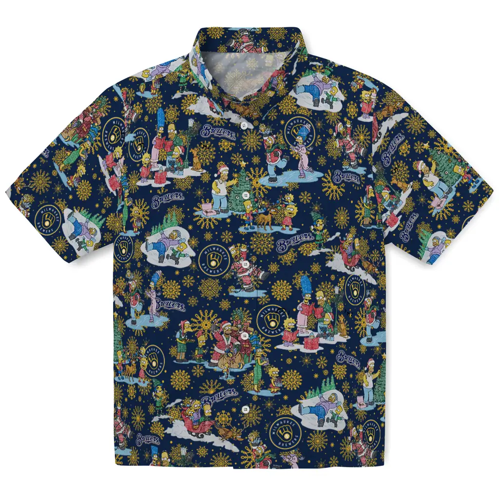 Milwaukee Brewers Hawaiian Shirt - Simpsons Christmas milwaukee brewers simpsons christmas navy blue hawaiian shirts best selling