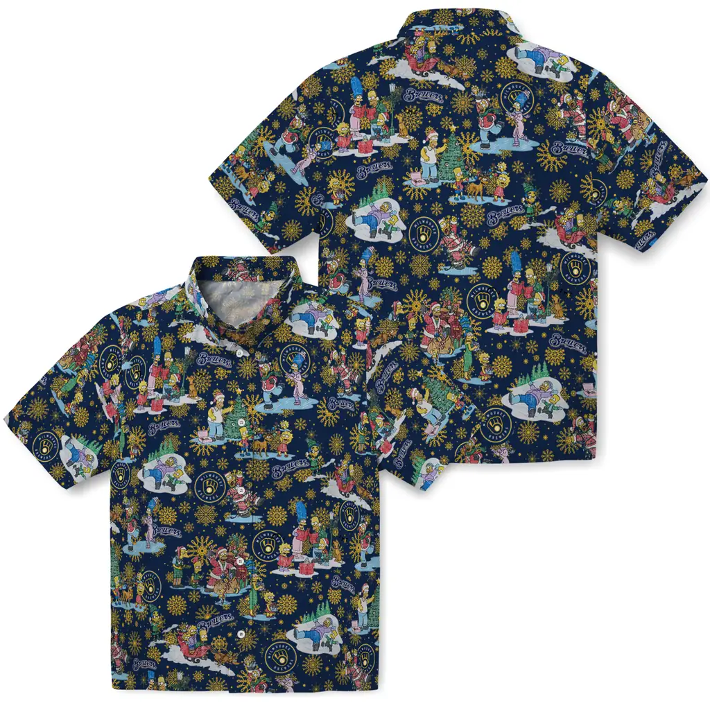 Milwaukee Brewers Hawaiian Shirt - Simpsons Christmas milwaukee brewers simpsons christmas navy blue hawaiian shirts high quality