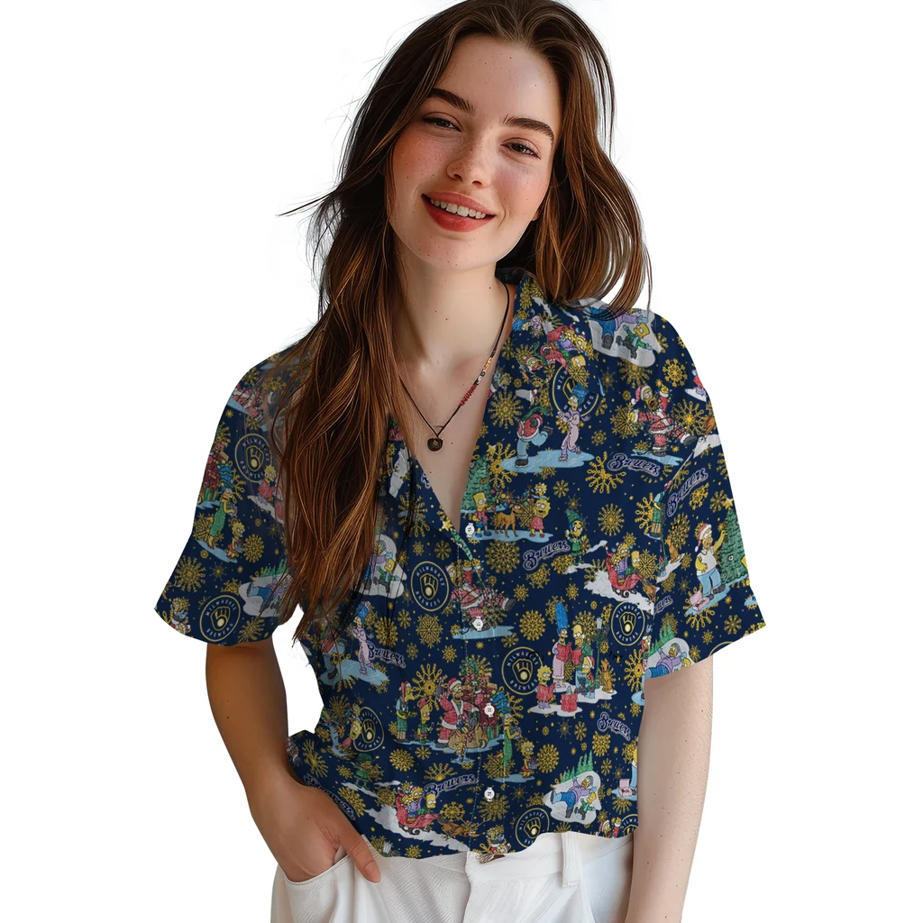 Milwaukee Brewers Hawaiian Shirt - Simpsons Christmas milwaukee brewers simpsons christmas navy blue hawaiian shirts latest model