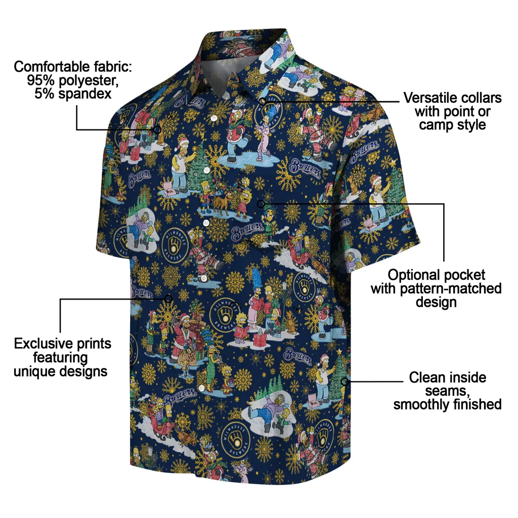 Milwaukee Brewers Hawaiian Shirt - Simpsons Christmas milwaukee brewers simpsons christmas navy blue hawaiian shirts new arrival