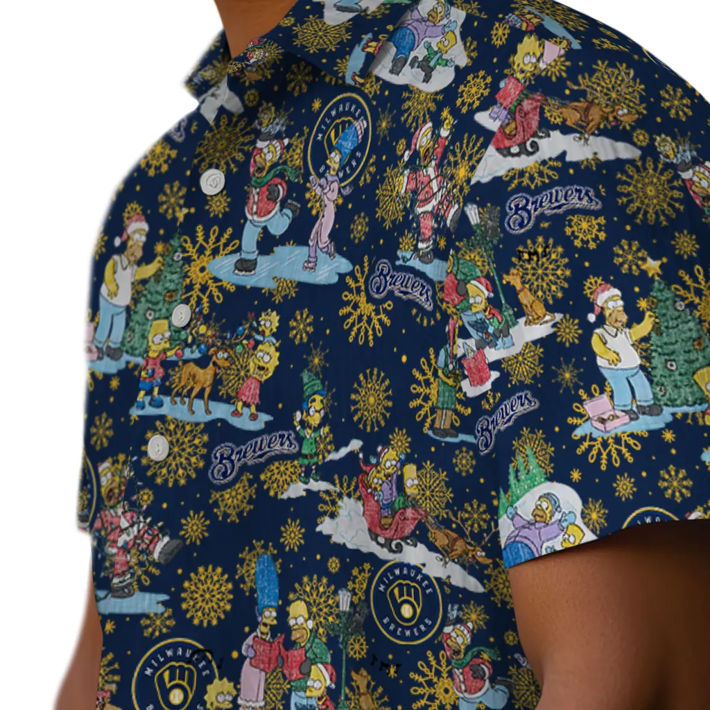 Milwaukee Brewers Hawaiian Shirt - Simpsons Christmas milwaukee brewers simpsons christmas navy blue hawaiian shirts trendy
