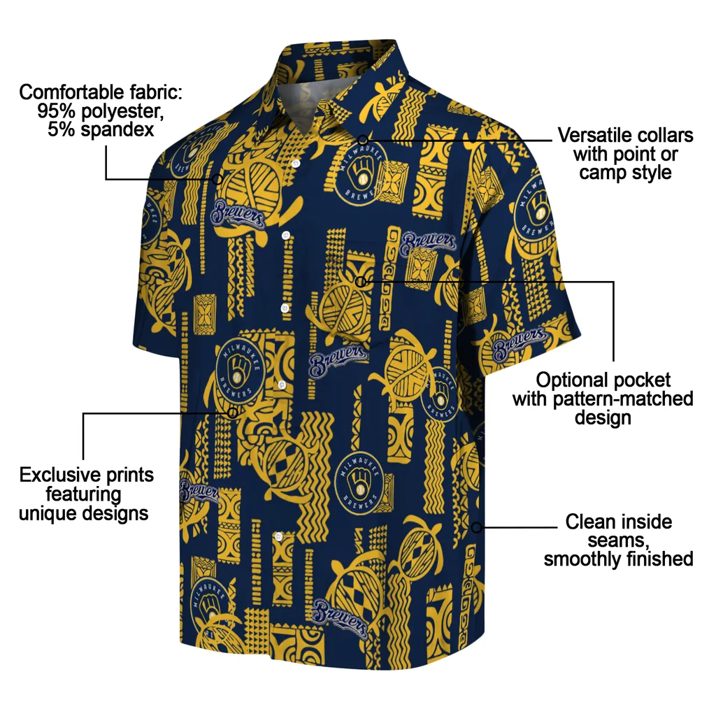 Milwaukee Brewers Hawaiian Shirt - Turtle Lines milwaukee brewers turtle lines navy blue hawaiian shirts new arrival