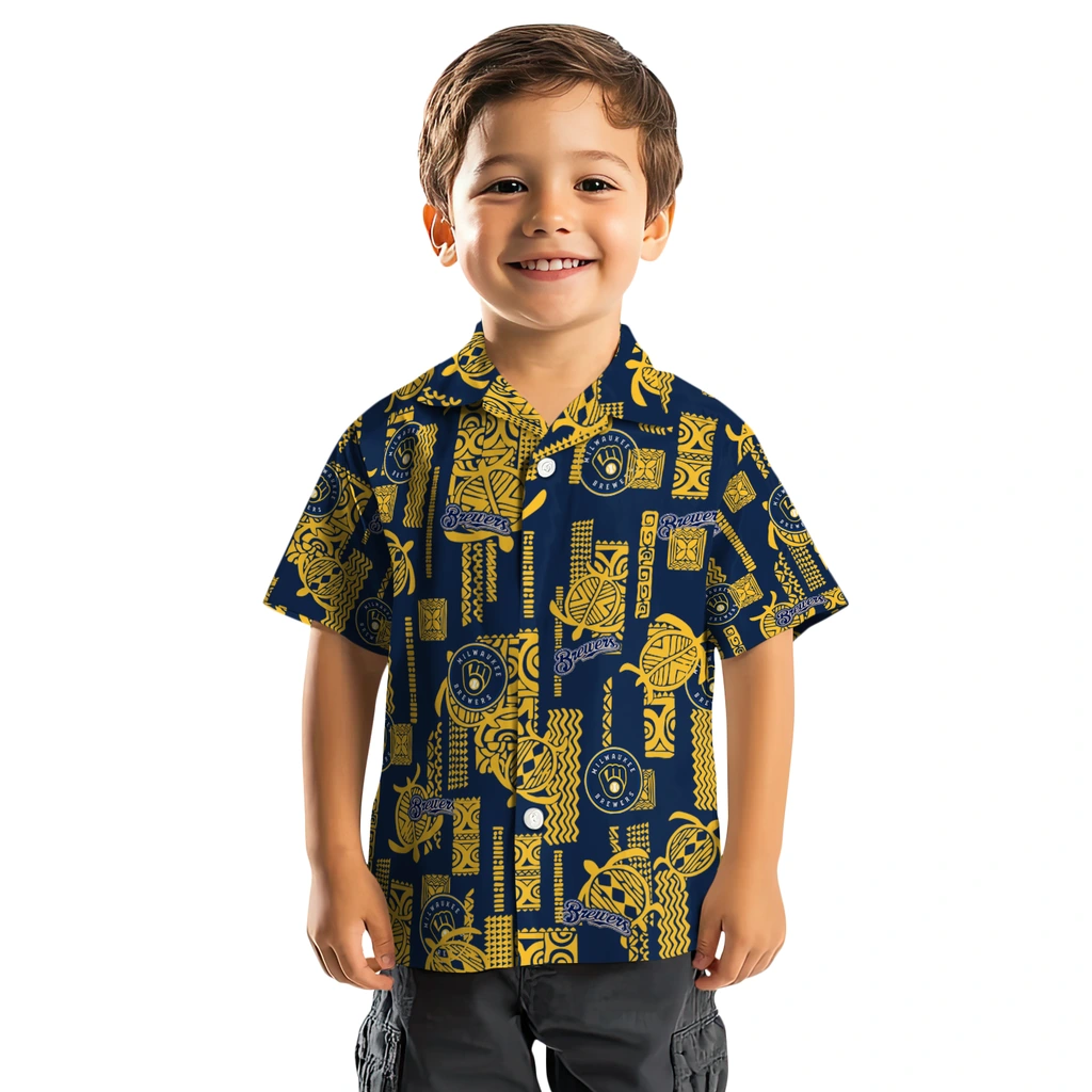Milwaukee Brewers Hawaiian Shirt - Turtle Lines milwaukee brewers turtle lines navy blue hawaiian shirts top rated