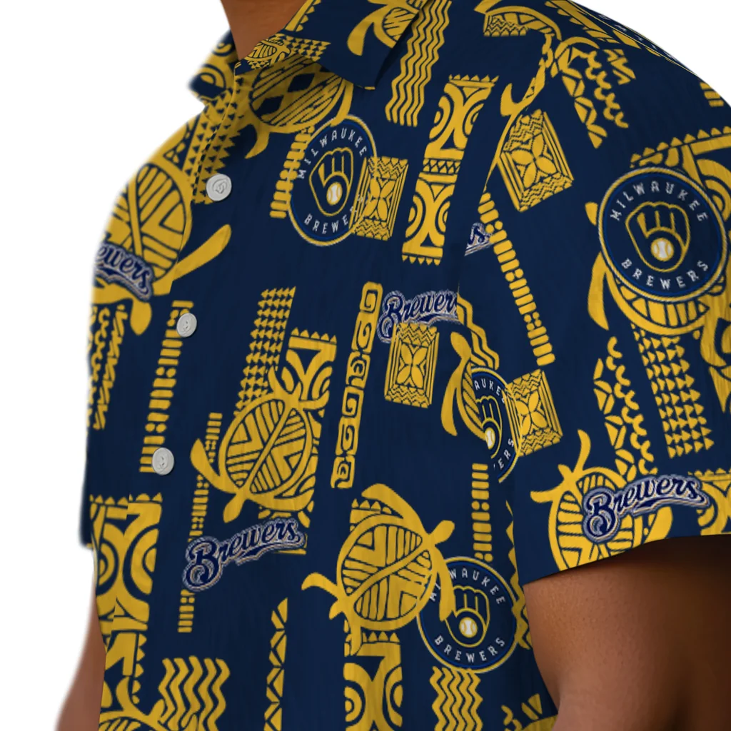 Milwaukee Brewers Hawaiian Shirt - Turtle Lines milwaukee brewers turtle lines navy blue hawaiian shirts trendy