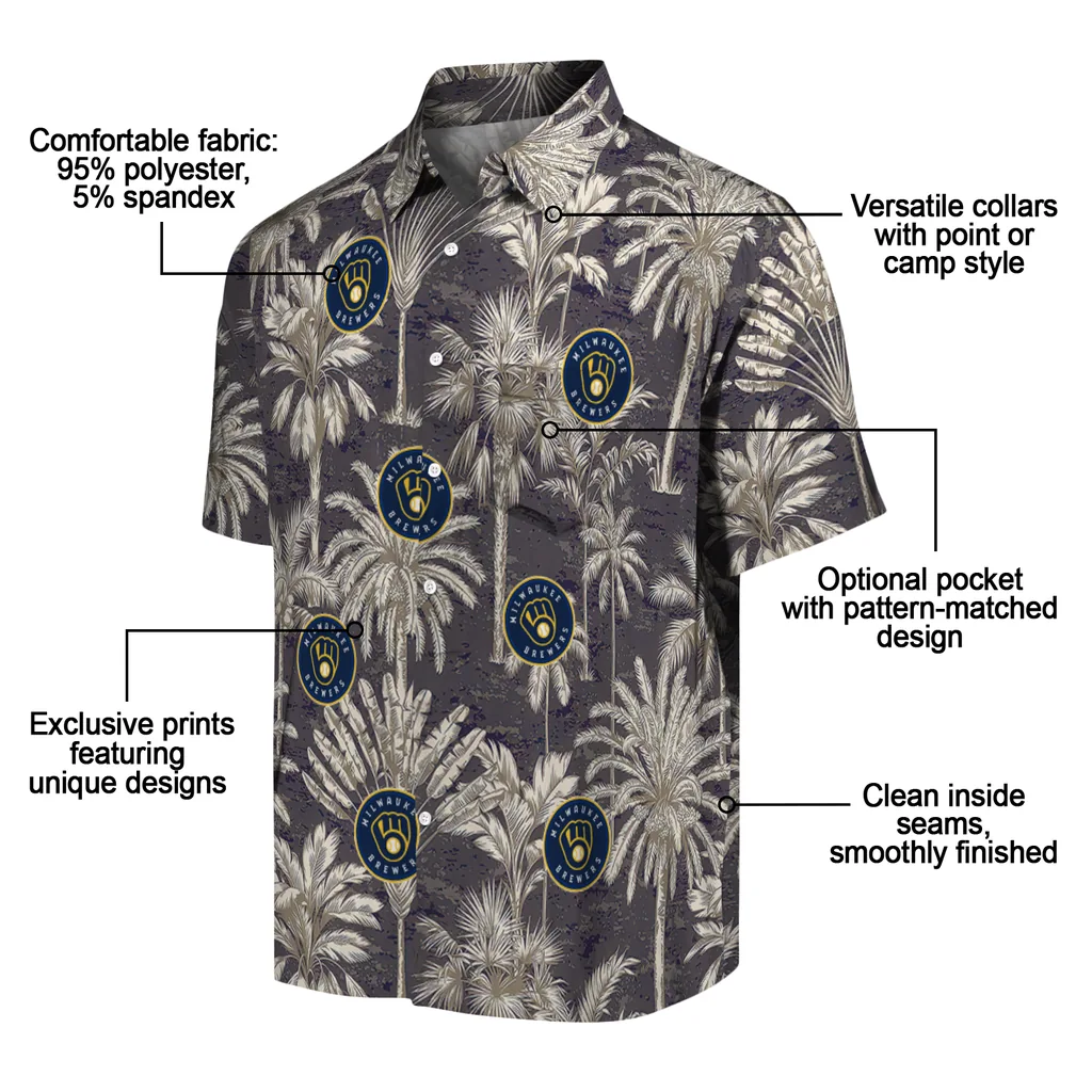 Milwaukee Brewers Hawaiian Shirt - Vintage Palm Tree milwaukee brewers palm shadows navy blue hawaiian shirts new arrival