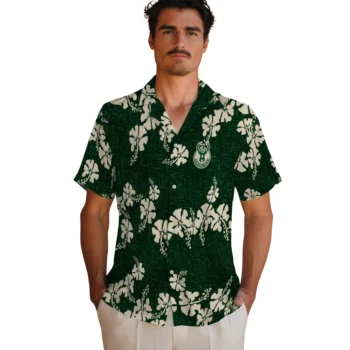 milwaukee bucks hibiscus petals green hawaiian shirts fashion forward
