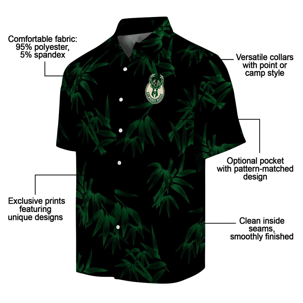Milwaukee Bucks Hawaiian Shirt - Bamboo Branches milwaukee bucks bamboo branches green black hawaiian shirts new arrival