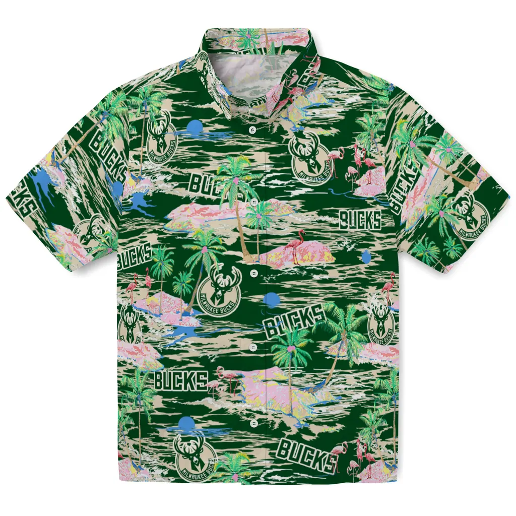 Milwaukee Bucks Hawaiian Shirt - Hawaii Island milwaukee bucks flamingo retreat green hawaiian shirts best selling