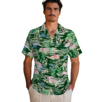 milwaukee bucks flamingo retreat green hawaiian shirts fashion forward