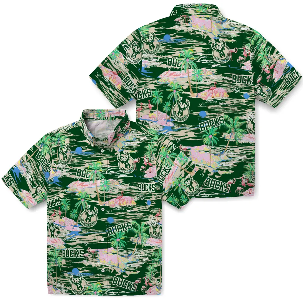 Milwaukee Bucks Hawaiian Shirt - Hawaii Island milwaukee bucks flamingo retreat green hawaiian shirts high quality