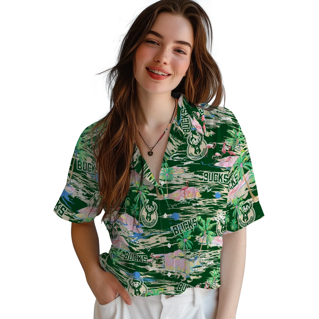 Milwaukee Bucks Hawaiian Shirt - Hawaii Island milwaukee bucks flamingo retreat green hawaiian shirts latest model