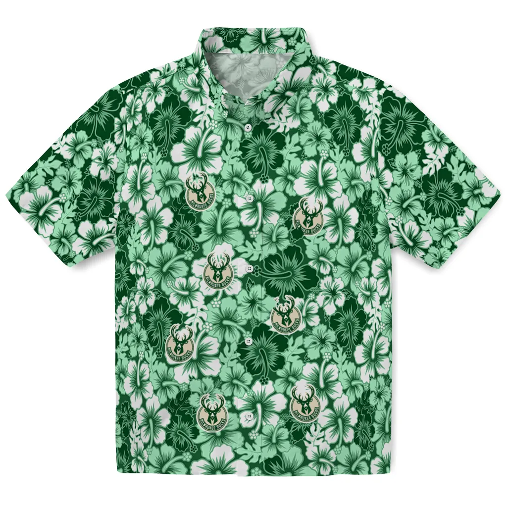Milwaukee Bucks Hawaiian Shirt - Hibiscus Blooms milwaukee bucks hibiscus blooms green hawaiian shirts best selling
