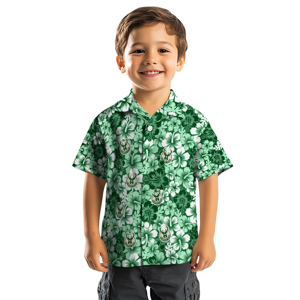 Milwaukee Bucks Hawaiian Shirt - Hibiscus Blooms milwaukee bucks hibiscus blooms green hawaiian shirts top rated