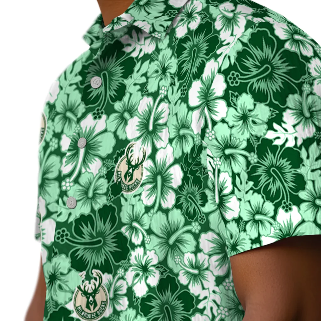 Milwaukee Bucks Hawaiian Shirt - Hibiscus Blooms milwaukee bucks hibiscus blooms green hawaiian shirts trendy