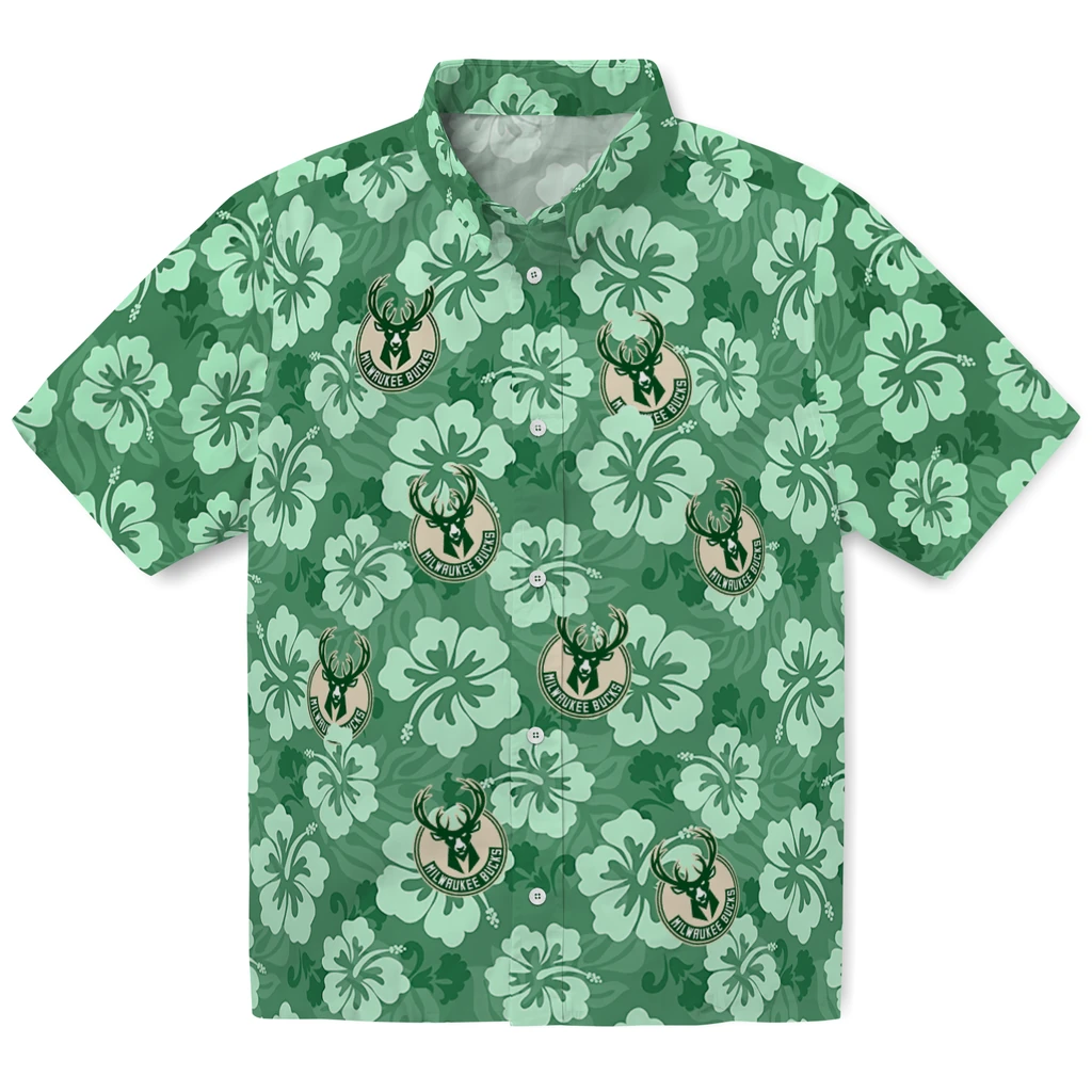Milwaukee Bucks Hawaiian Shirt - Hibiscus Cluster milwaukee bucks hibiscus cluster green hawaiian shirts best selling