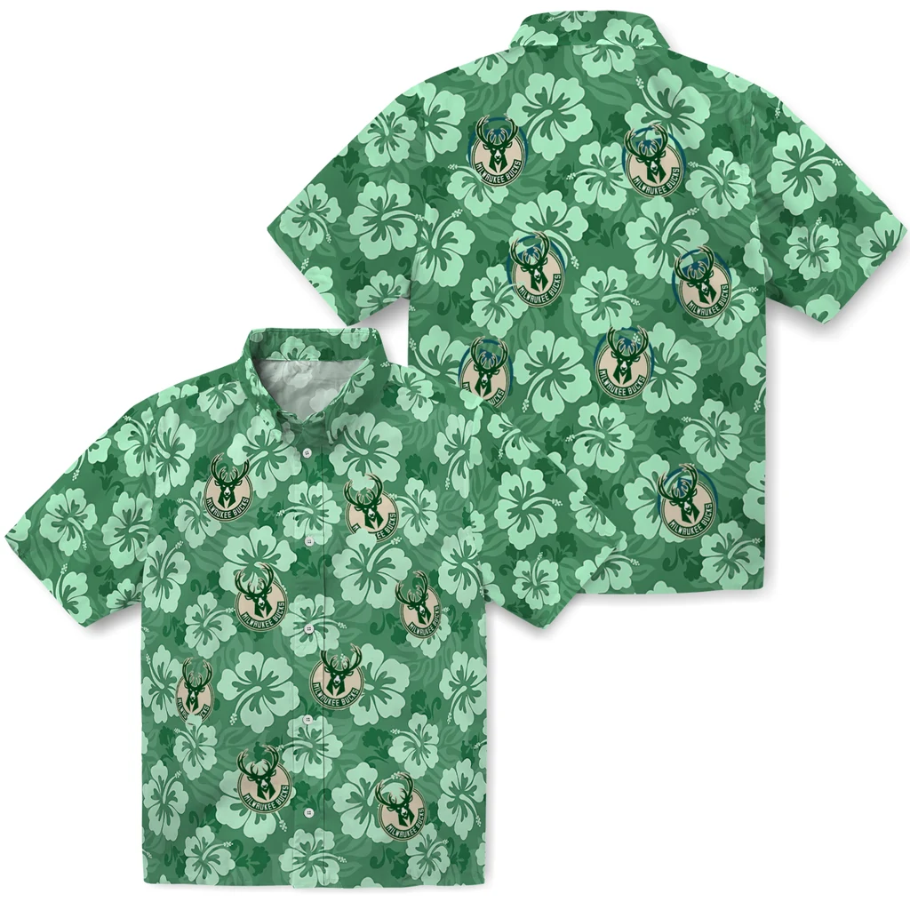 Milwaukee Bucks Hawaiian Shirt - Hibiscus Cluster milwaukee bucks hibiscus cluster green hawaiian shirts high quality