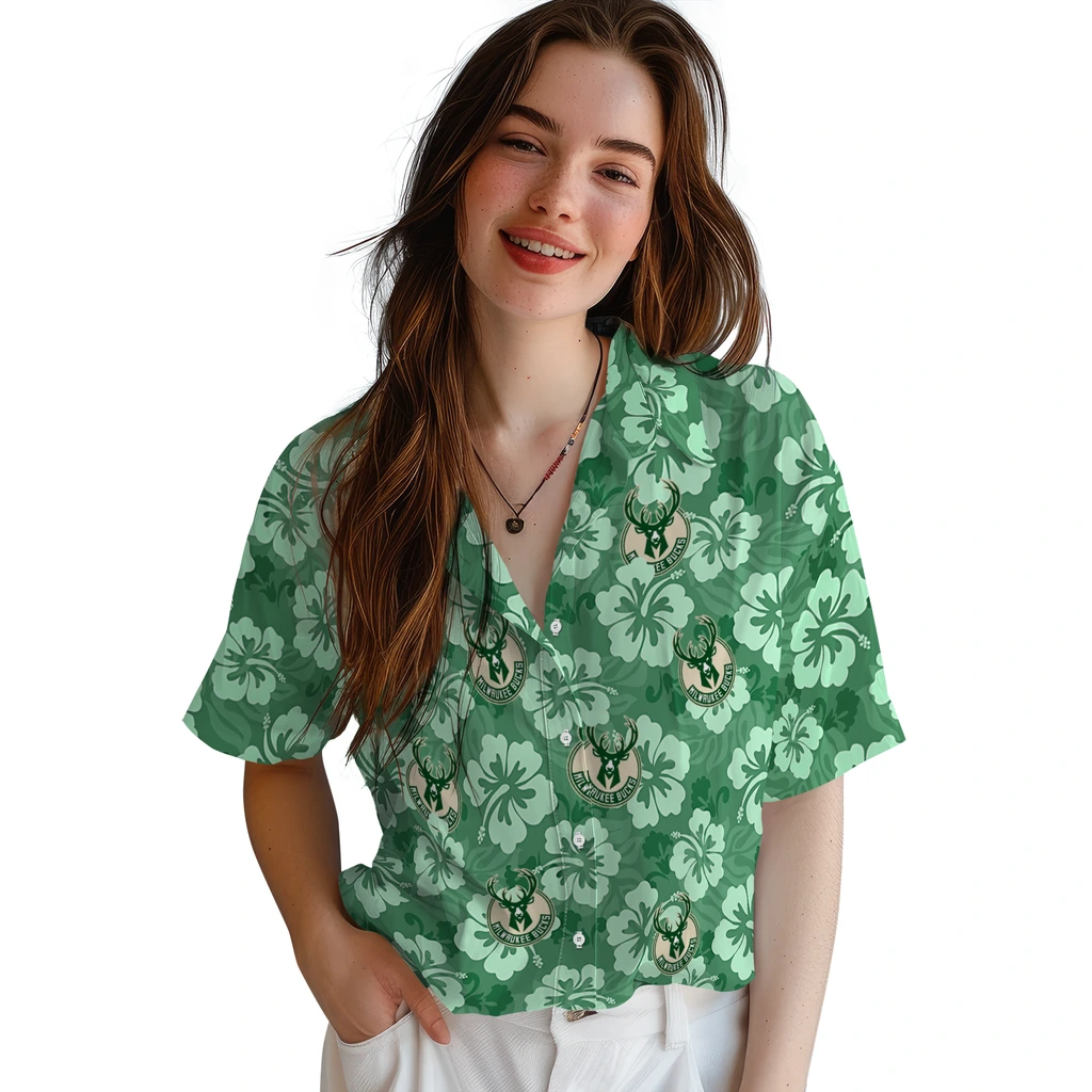 Milwaukee Bucks Hawaiian Shirt - Hibiscus Cluster milwaukee bucks hibiscus cluster green hawaiian shirts latest model