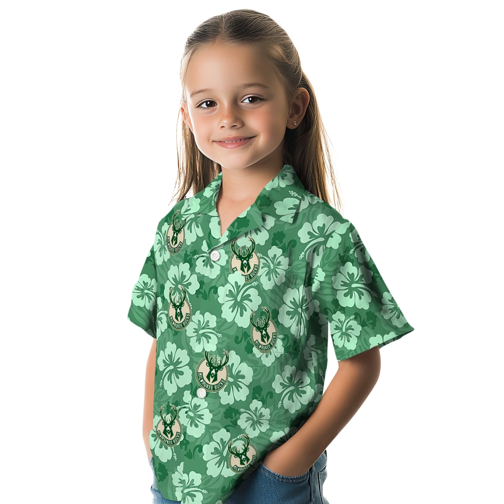 Milwaukee Bucks Hawaiian Shirt - Hibiscus Cluster milwaukee bucks hibiscus cluster green hawaiian shirts premium grade