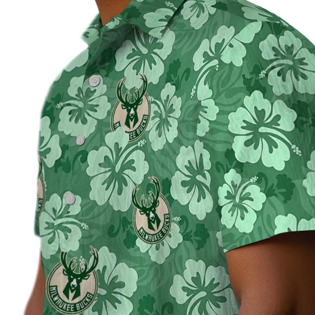 Milwaukee Bucks Hawaiian Shirt - Hibiscus Cluster milwaukee bucks hibiscus cluster green hawaiian shirts trendy