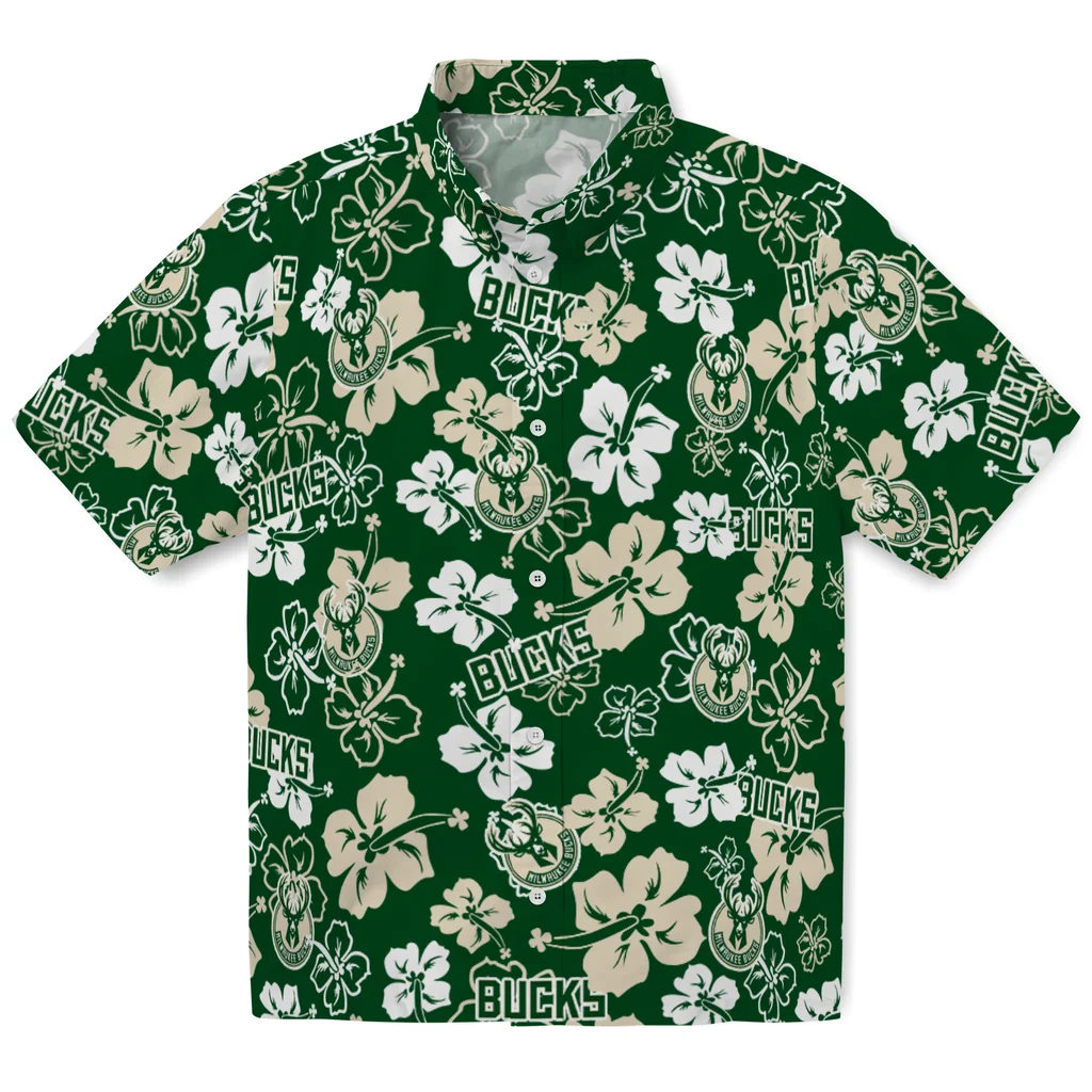 Milwaukee Bucks Hawaiian Shirt - Hibiscus Flower Design milwaukee bucks hibiscus bloom green hawaiian shirts best selling