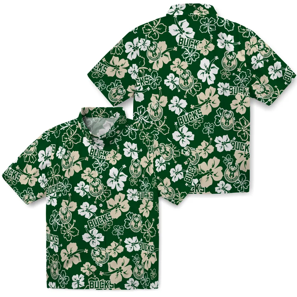 Milwaukee Bucks Hawaiian Shirt - Hibiscus Flower Design milwaukee bucks hibiscus bloom green hawaiian shirts high quality