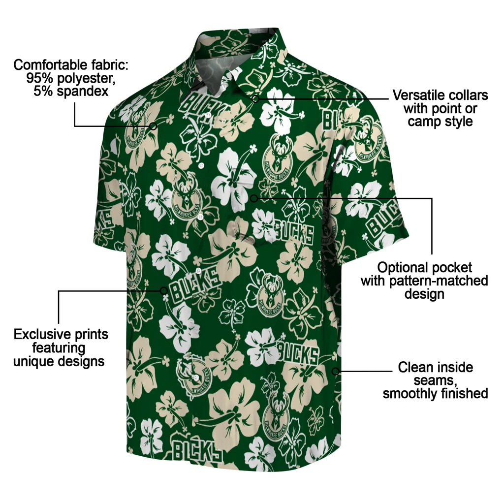 Milwaukee Bucks Hawaiian Shirt - Hibiscus Flower Design milwaukee bucks hibiscus bloom green hawaiian shirts new arrival