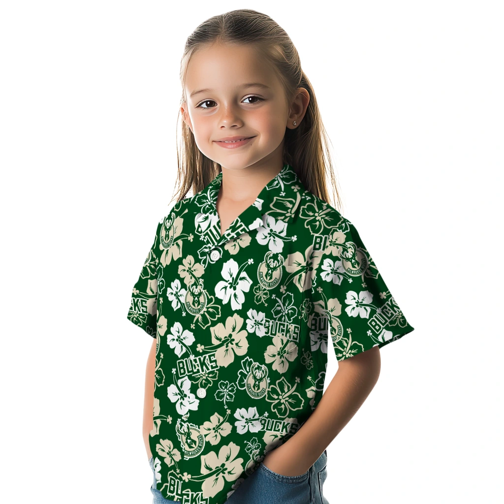 Milwaukee Bucks Hawaiian Shirt - Hibiscus Flower Design milwaukee bucks hibiscus bloom green hawaiian shirts premium grade
