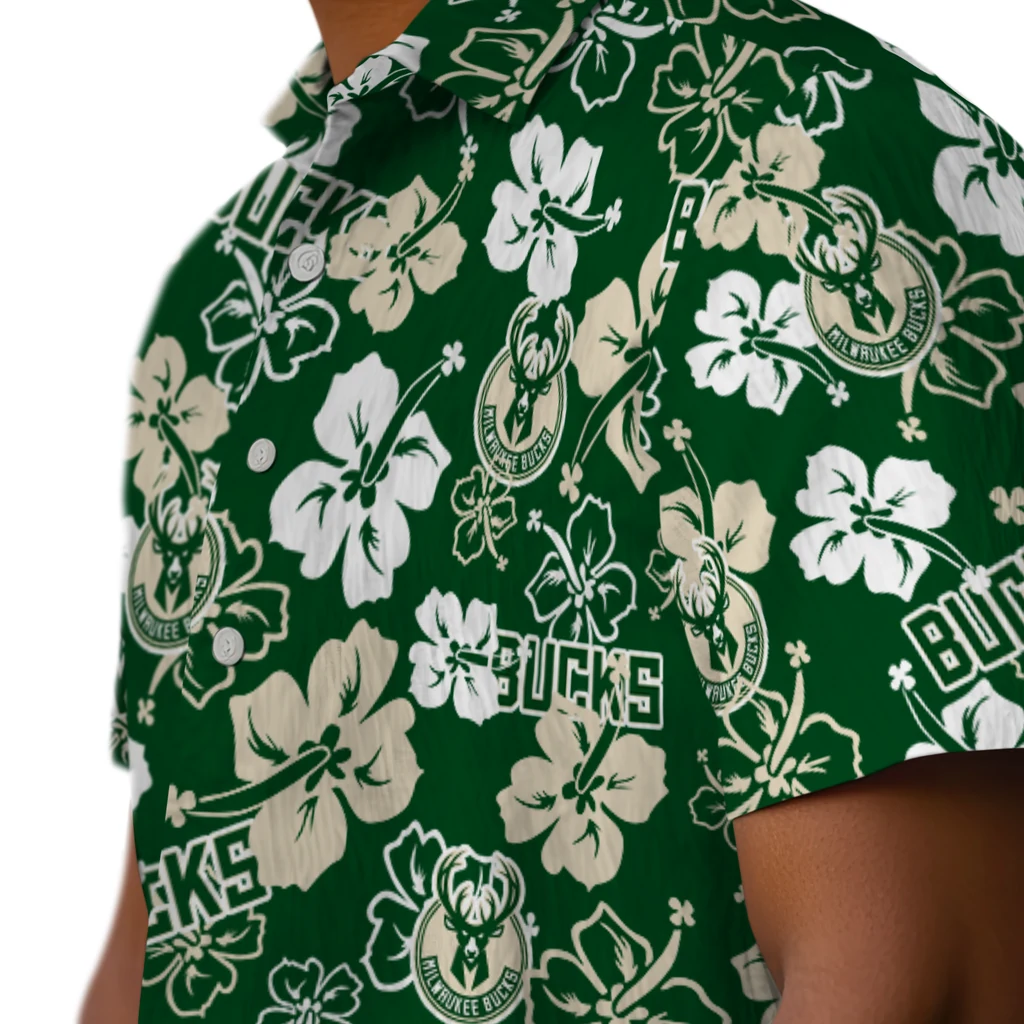 Milwaukee Bucks Hawaiian Shirt - Hibiscus Flower Design milwaukee bucks hibiscus bloom green hawaiian shirts trendy
