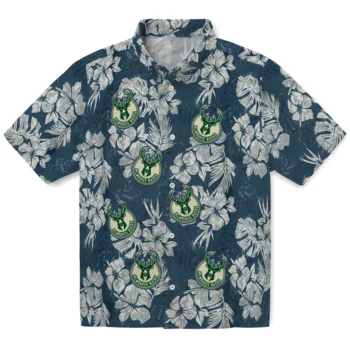 milwaukee bucks hibiscus flowers navy blue hawaiian shirts best selling
