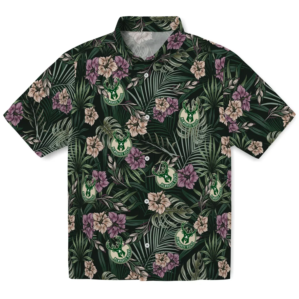 Milwaukee Bucks Hawaiian Shirt - Hibiscus Leaves Pattern milwaukee bucks hibiscus leaves pattern green hawaiian shirts best selling