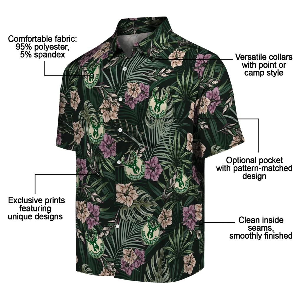Milwaukee Bucks Hawaiian Shirt - Hibiscus Leaves Pattern milwaukee bucks hibiscus leaves pattern green hawaiian shirts new arrival
