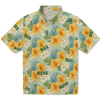 milwaukee bucks hibiscus mood pale lime yellow hawaiian shirts best selling