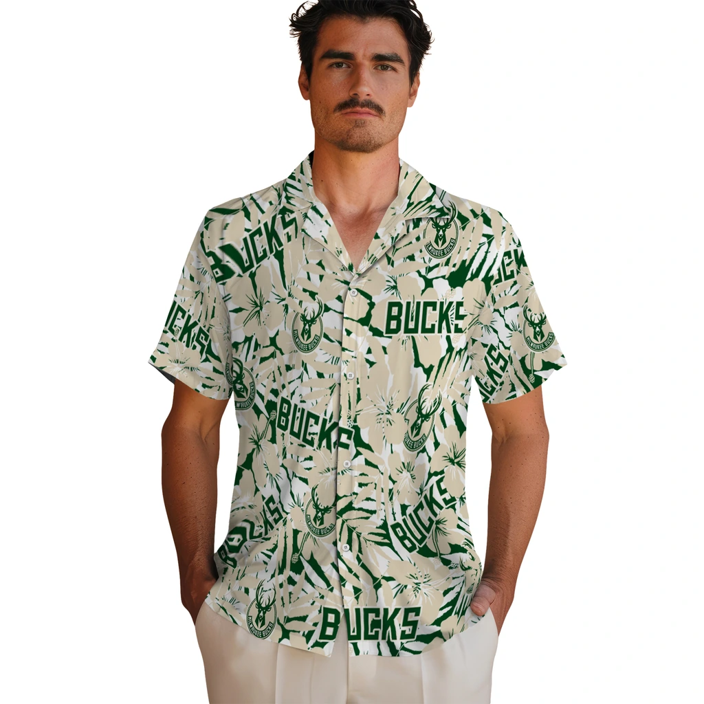 Milwaukee Bucks Hawaiian Shirt - Hibiscus Overlay milwaukee bucks hibiscus overlay hawaiian shirts fashion forward